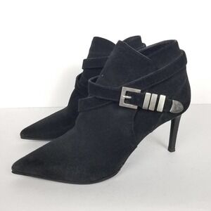 Saint Laurent black suede heeled booties, size 37